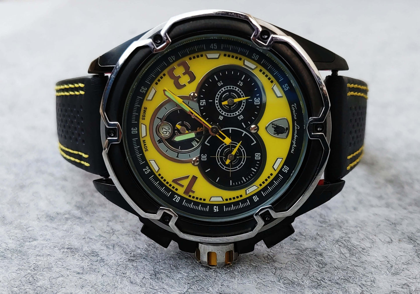 Tonino Lamborghini Mesh Yellow Dial Chronograph Watch TL 807SB – Carbon Bezel, PVD Case