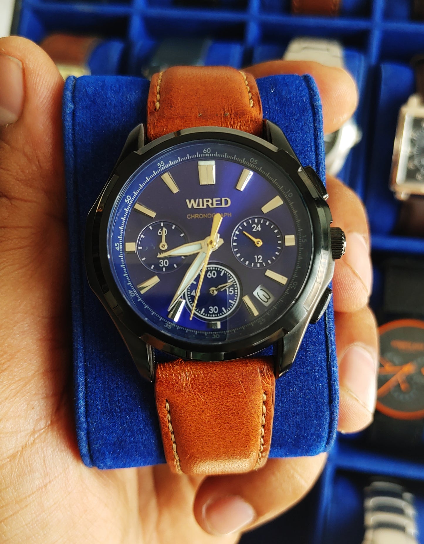 Wired VK63-K013 Leather Brown Strap Men's Watch