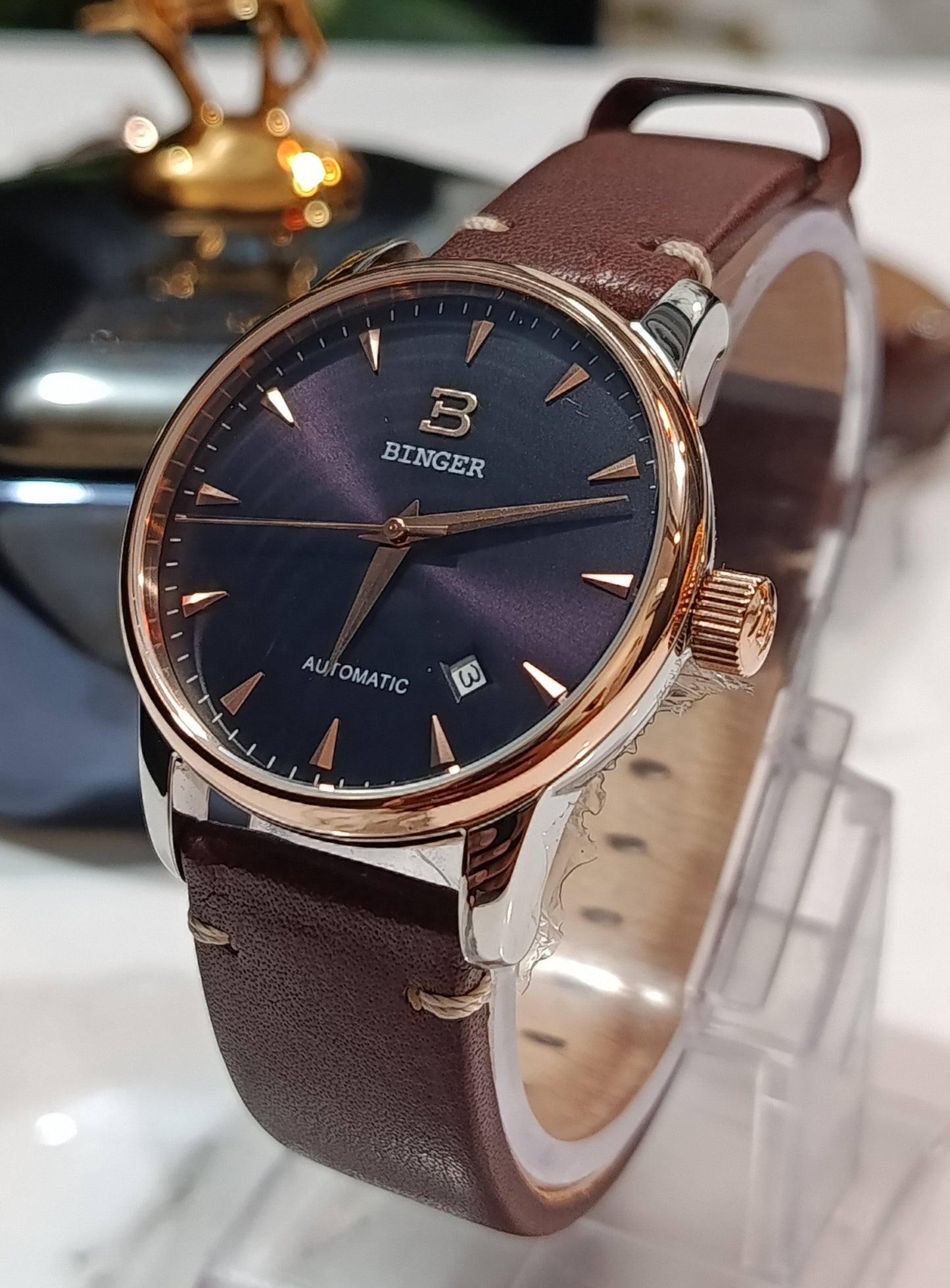 Binger B5005M-1 Automatic Watch With Vintage Leather Strap