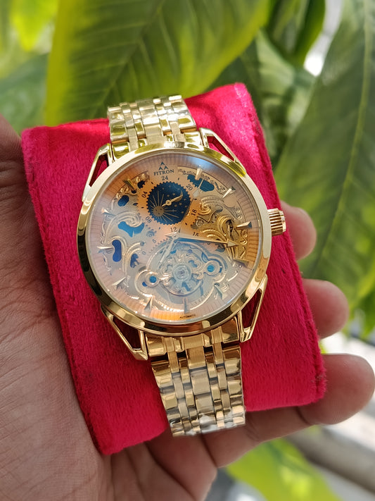 Fitron Men's Full Gold Colour Moonphase Watch