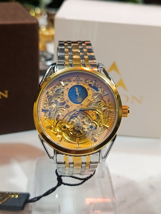 Fitron Moonphase Double Tone Automatic Men's Yellow Gold Dial Watch