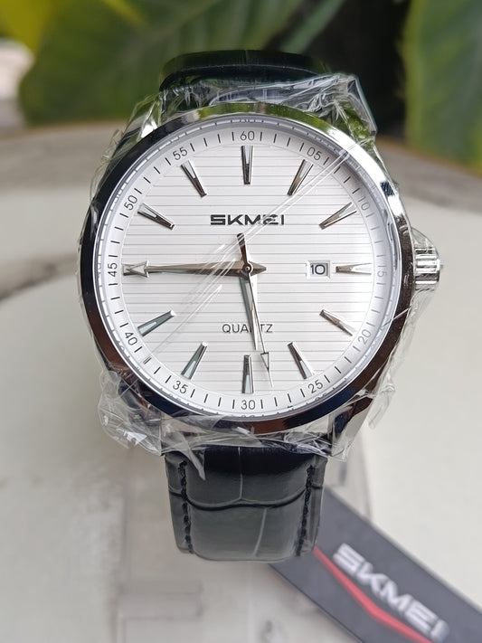 Skmei 2490 White Dial Men's Leather Strap Watch