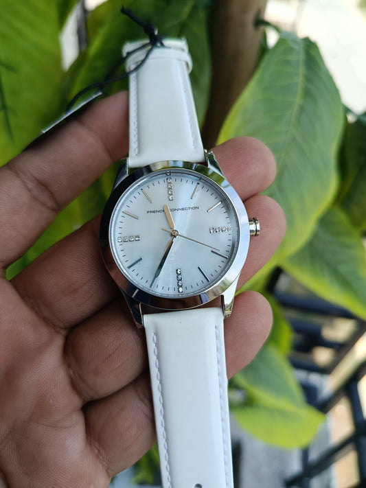 French Connection Fcuk Women's White Leather Strap Watch