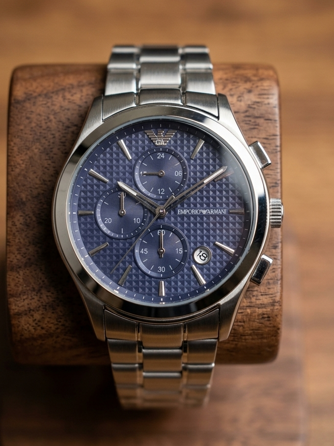 This watch is an Emporio Armani Renato Chronograph, specifically model AR11528 or AR11578