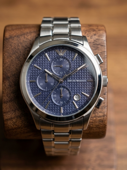 This watch is an Emporio Armani Renato Chronograph, specifically model AR11528 or AR11578