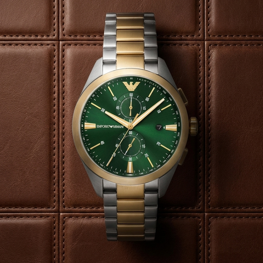 Emporio Armani AR11511 Claudio Two-Tone Stainless Steel Green Dial Chronograph Watch for Men