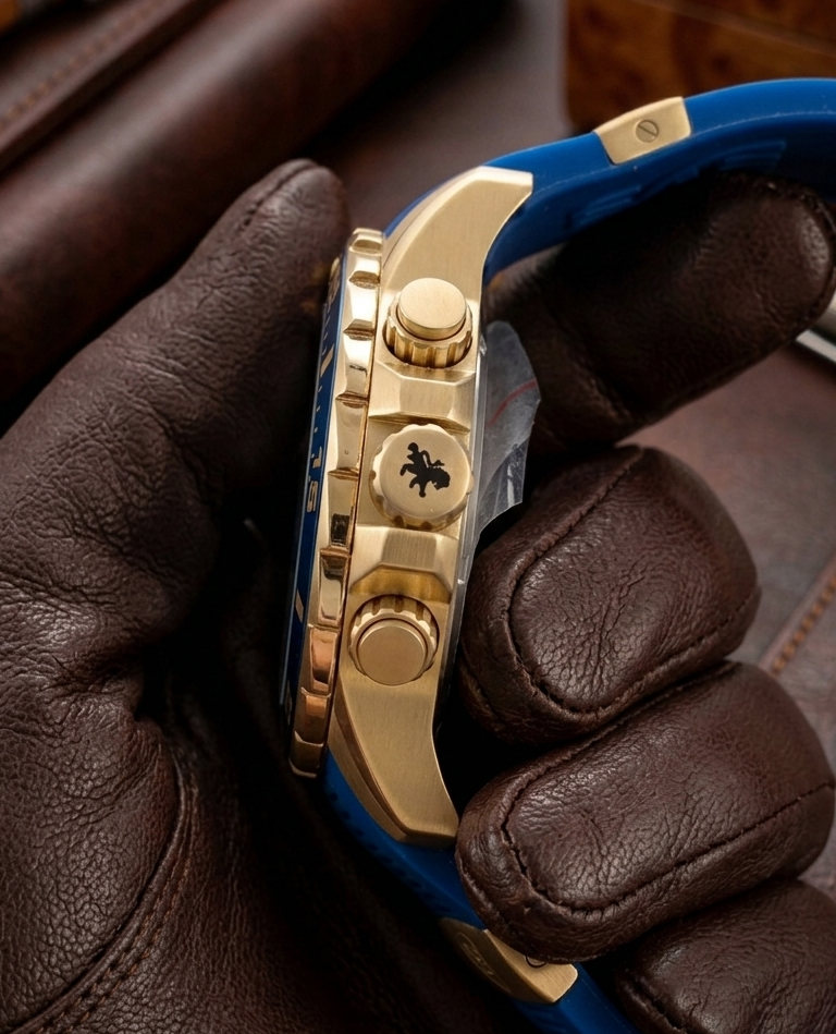 HEYS Men's Chronograph Diver Watch – Blue & Gold | Blue Silicone Strap | Date Window