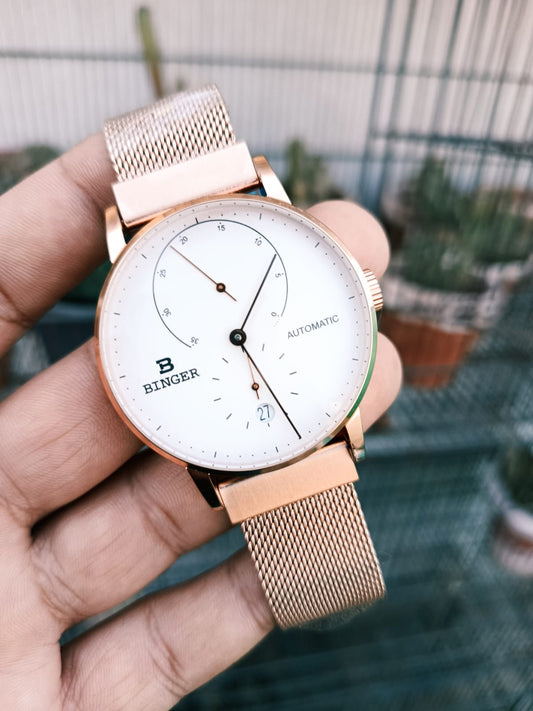 Binger Automatic Mechanical Men’s Watch (Rose Gold Case)