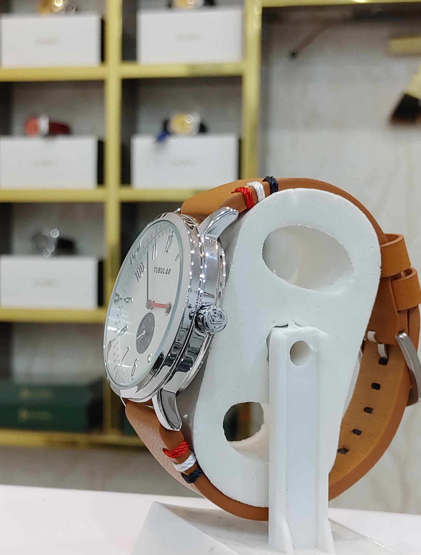 Tubular Watch Down Second Date For Men Leather Strap