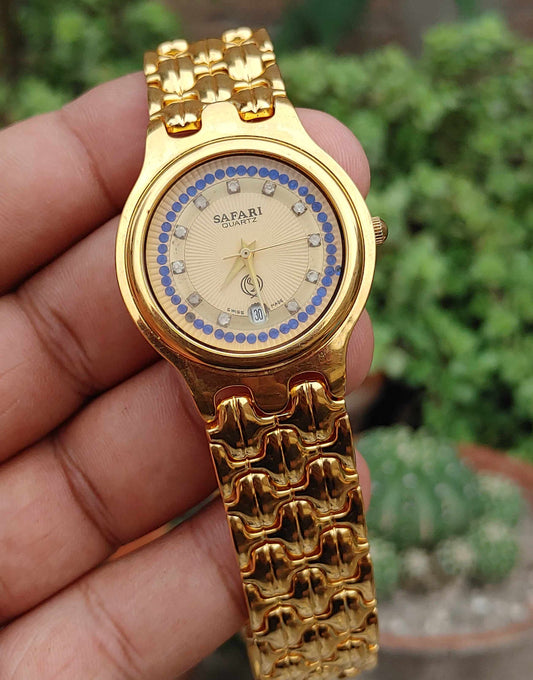 Safari 18k Gold Plated Vintage Watch For Men