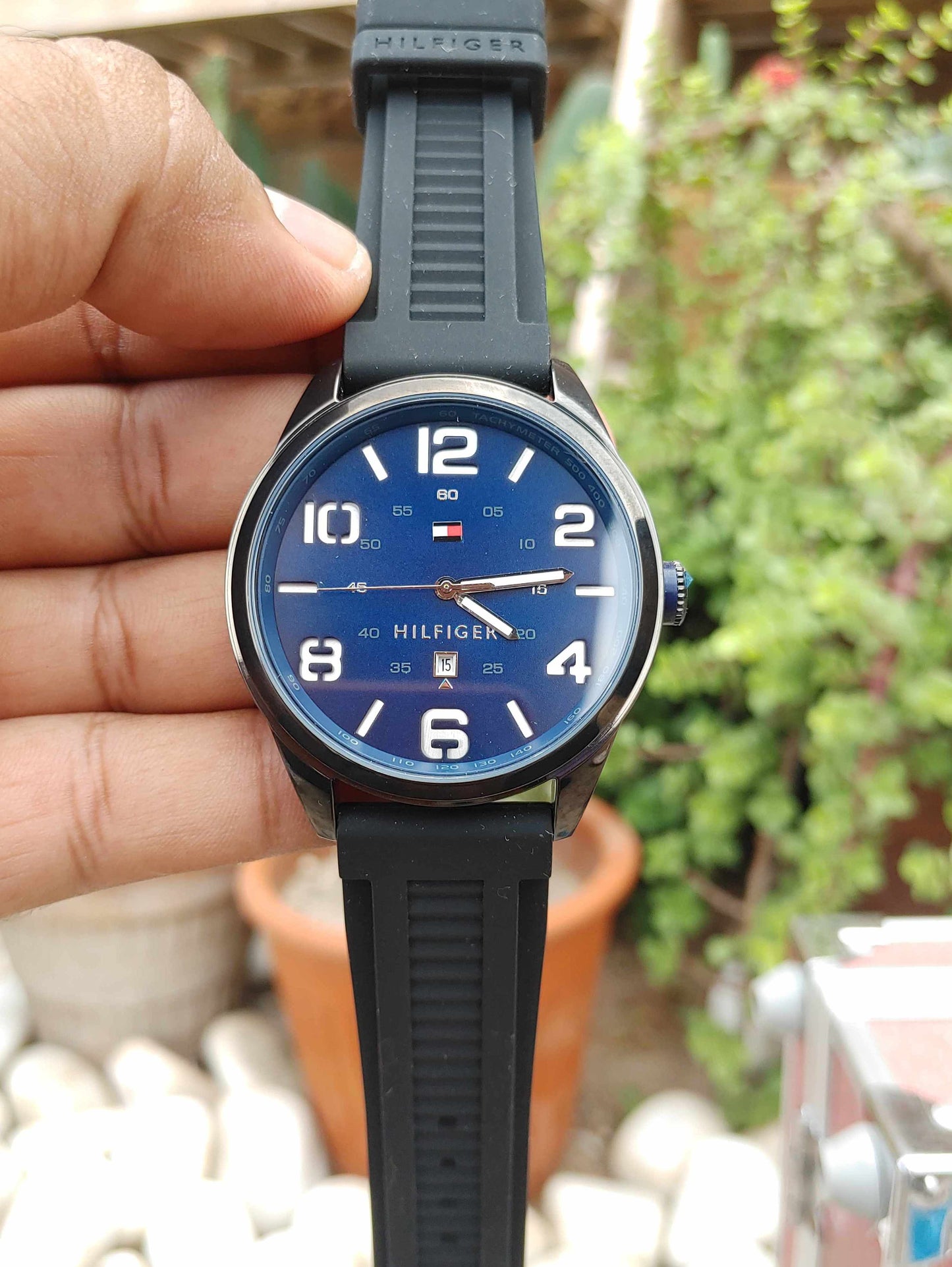 Tommy Hilfiger Blue Dial Black Rubber Strap Watch for Men