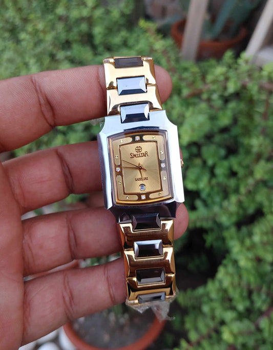 Swistar 23k Gold Plated Watch For Men Ceramic Two Tone