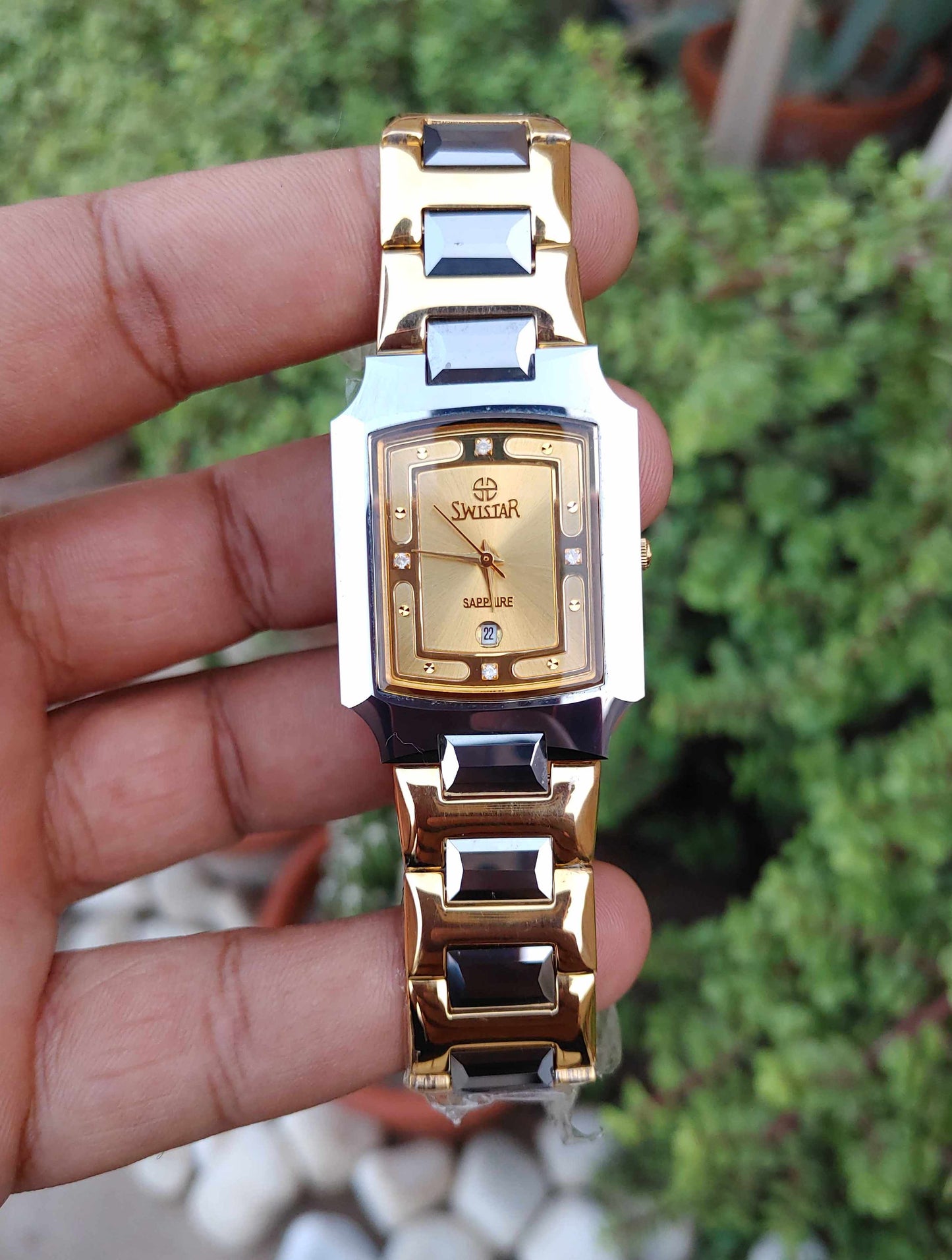 Swistar 23k Gold Plated Watch For Men Ceramic Two Tone