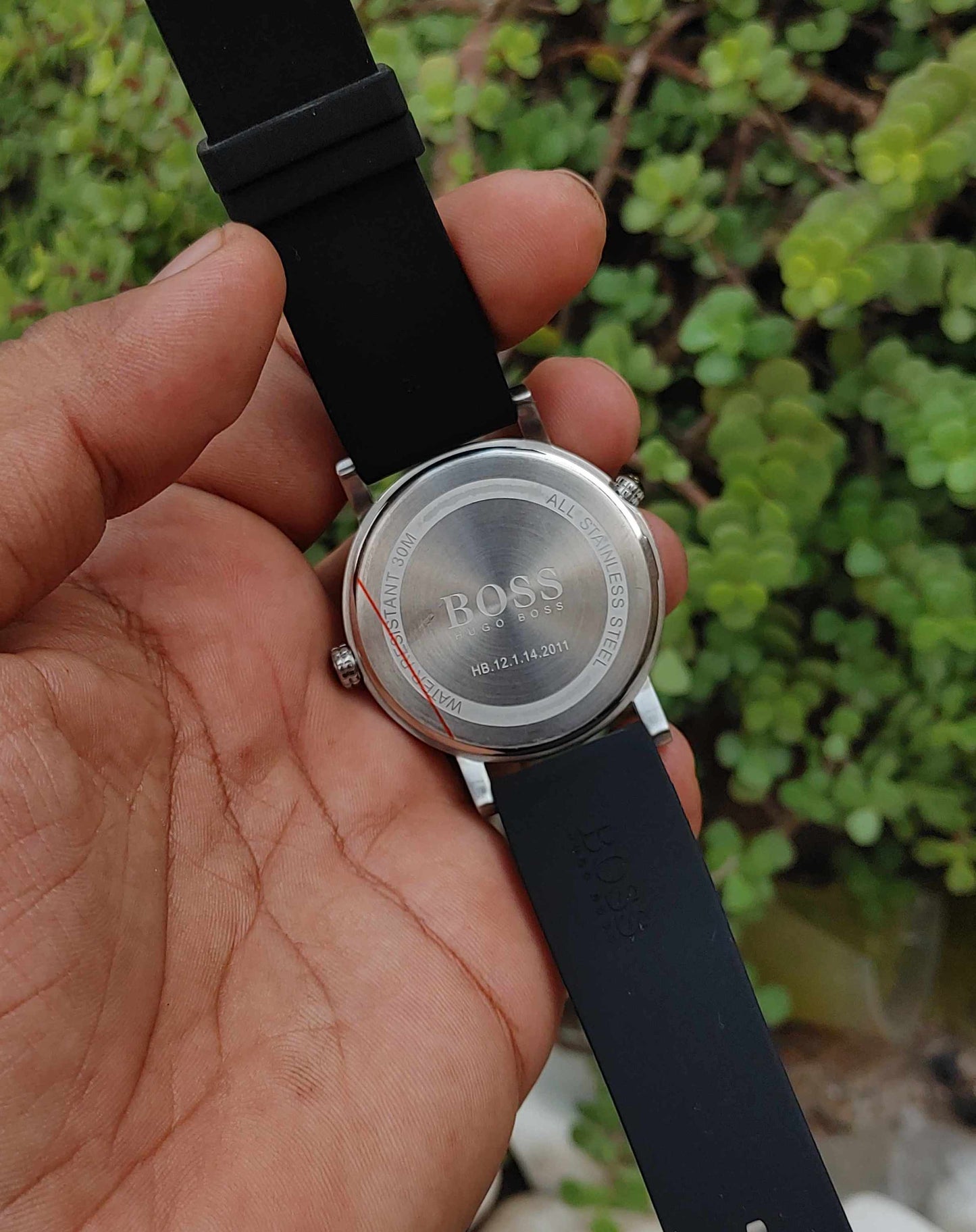 Hugo Boss Slim Dual Time Wrist Watch For Men Stainless Steel Case Rubber Straps