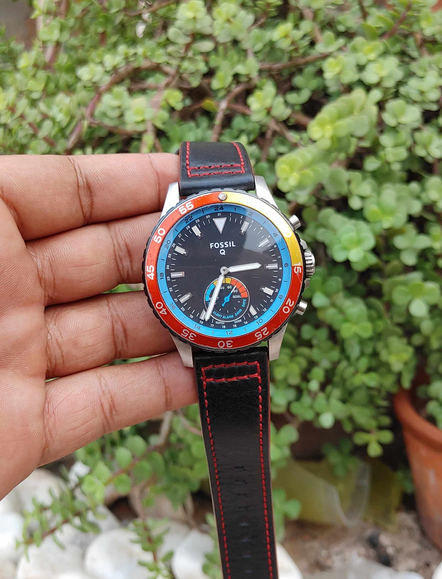 Fossil Hybrid Leather Strap Wrist Watch for Men