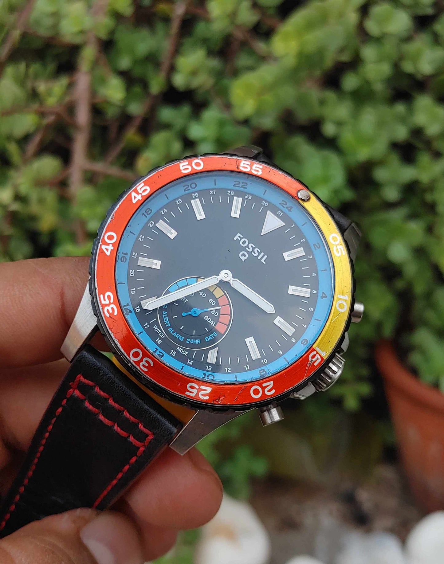 Fossil Hybrid Leather Strap Wrist Watch for Men