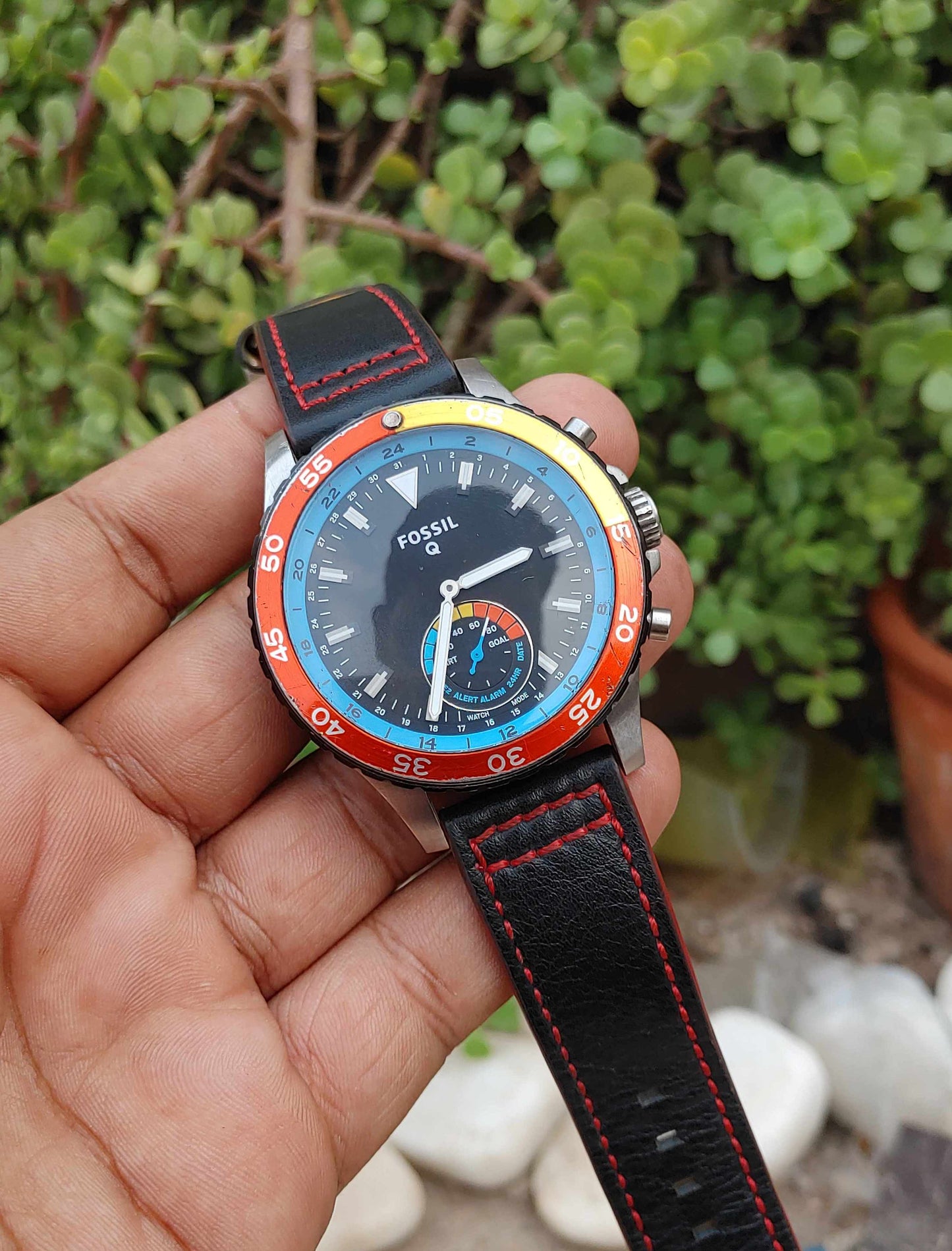 Fossil Hybrid Leather Strap Wrist Watch for Men