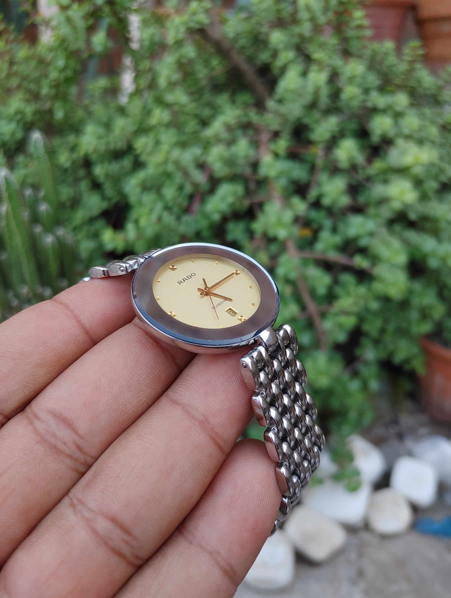Rado Florence 38mm Wrist Watch For Men in Silver Chain Yellow Gold Dial