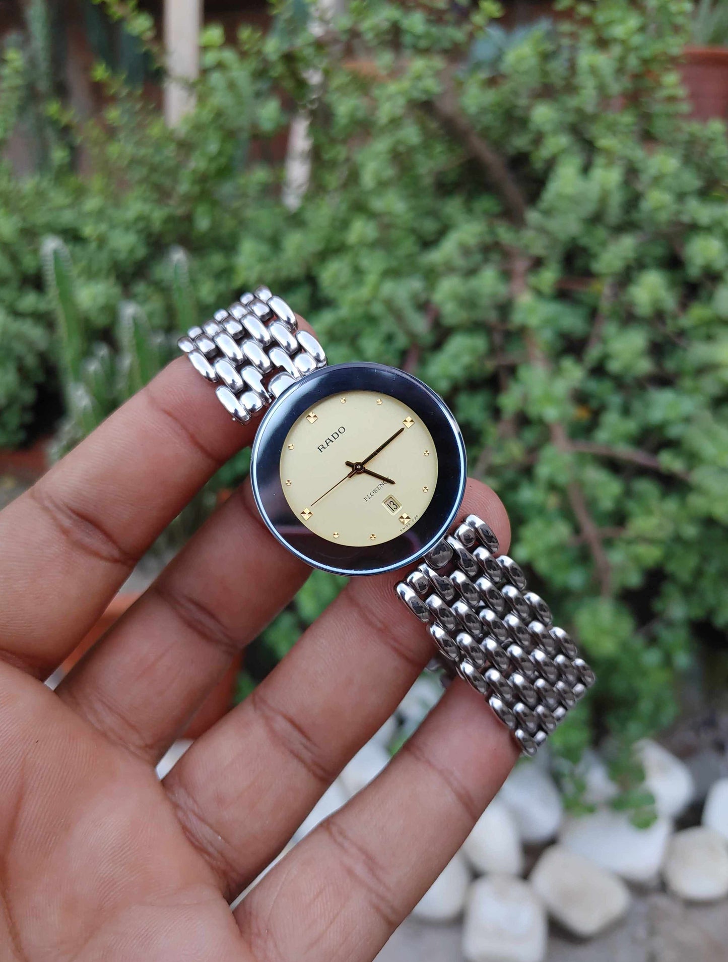 Rado Florence 38mm Wrist Watch For Men in Silver Chain Yellow Gold Dial
