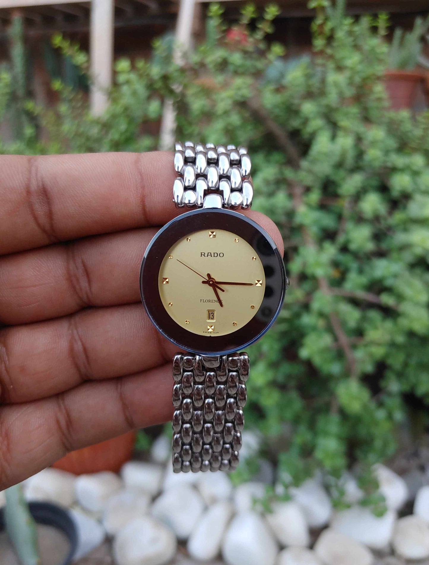 Rado Florence 38mm Wrist Watch For Men in Silver Chain Yellow Gold Dial