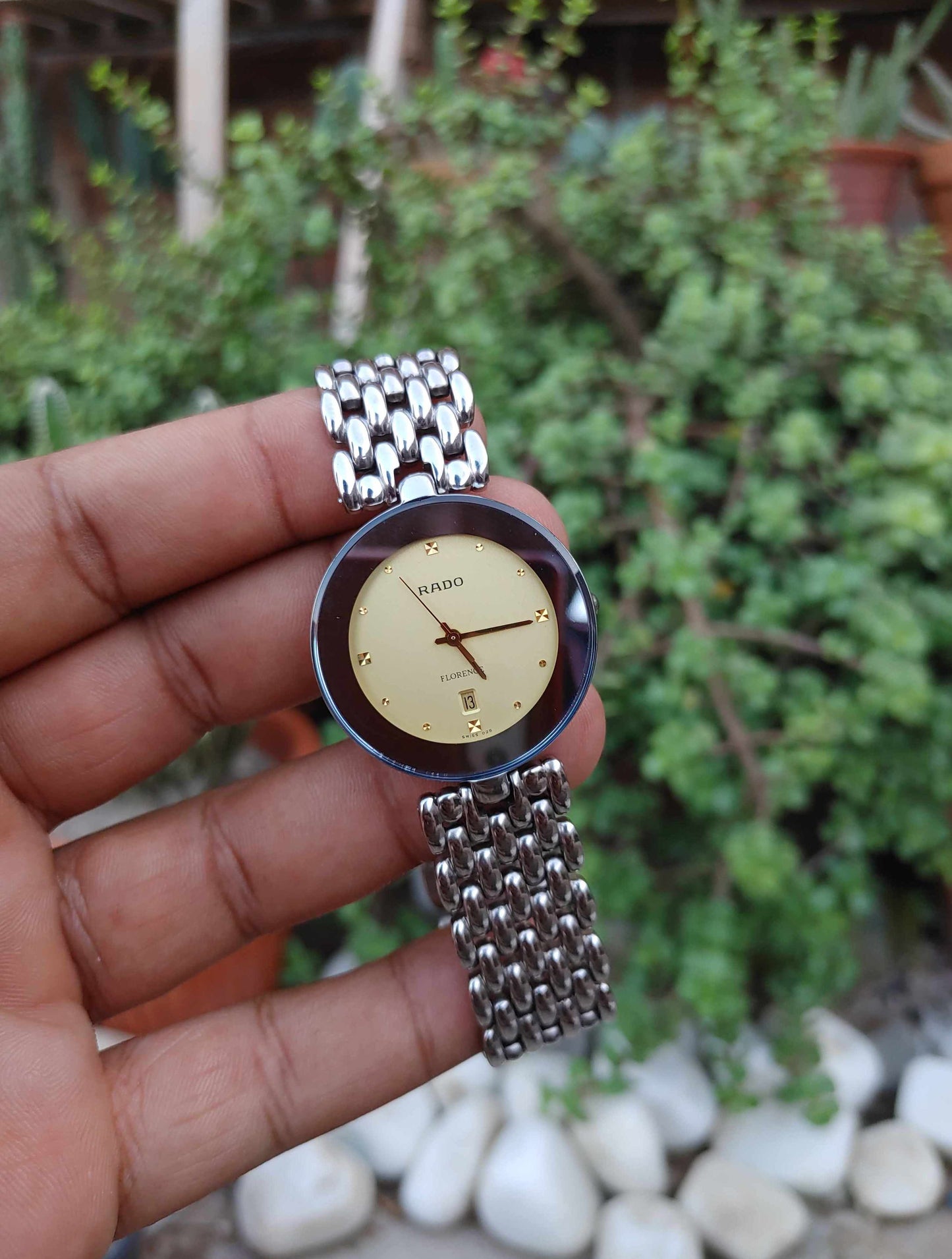 Rado Florence 38mm Wrist Watch For Men in Silver Chain Yellow Gold Dial