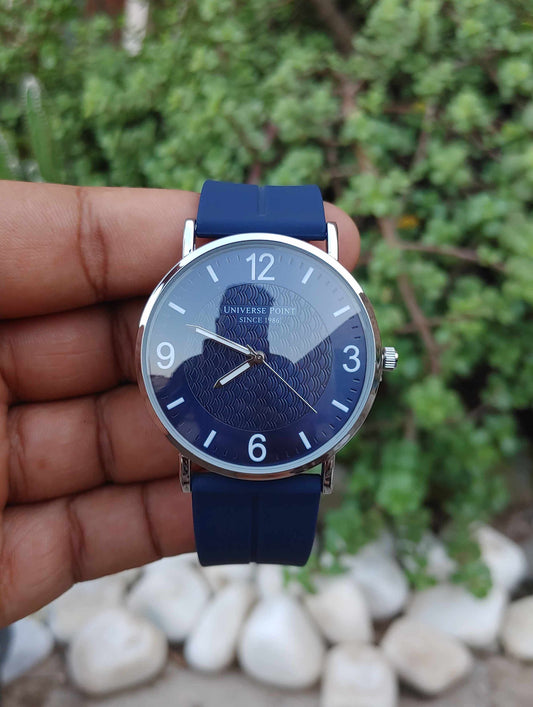 Universe Point Blue Rubber Strap Metal Case 42mm Watch for Men