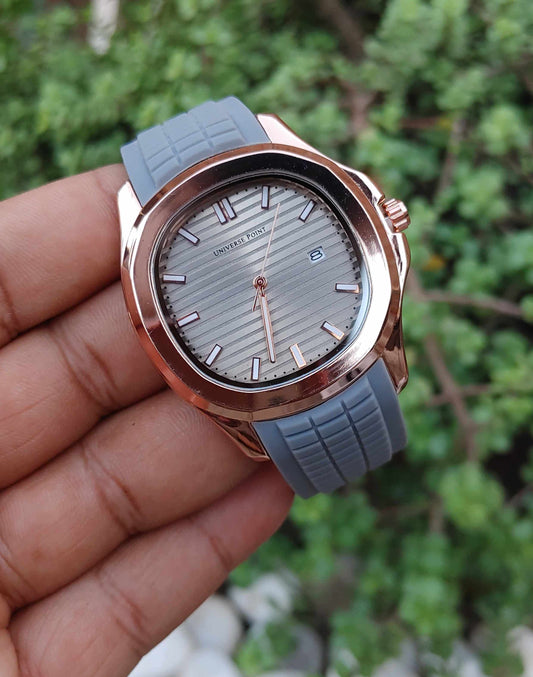 Universe Point Grey Rubber Strap Metal Case 40mm Watch for Men