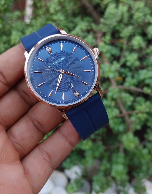 Universe Point Blue Rubber Strap Metal Case 42mm Watch for Men