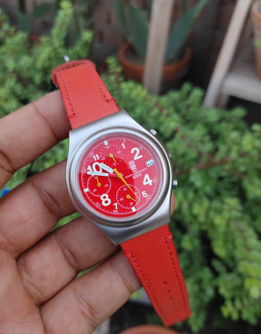 The Funny Company Chornograph Watch For Men in Red Leather Strap 40mm Case Diameter