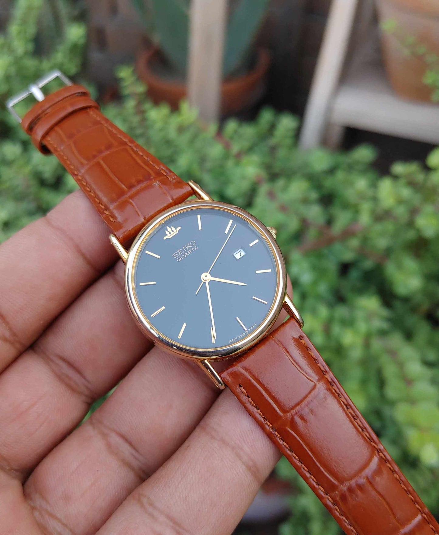 Seiko Vintage Brown Leather Strap Wrist Watch For Men
