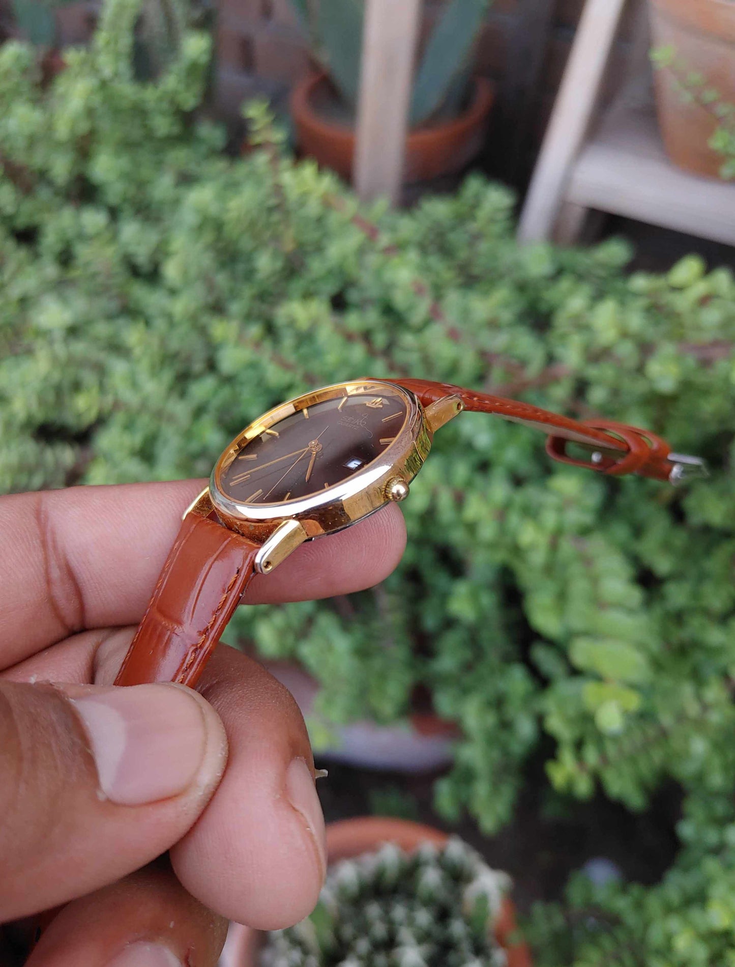 Seiko Vintage Brown Leather Strap Wrist Watch For Men