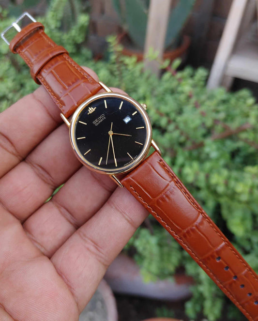 Seiko Vintage Brown Leather Strap Wrist Watch For Men