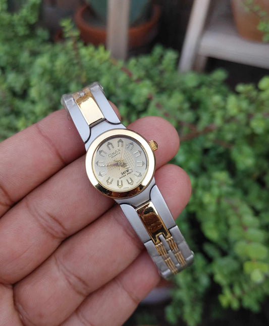 Omax 24 Kerat Gold Plated Two Tone Watch For Women
