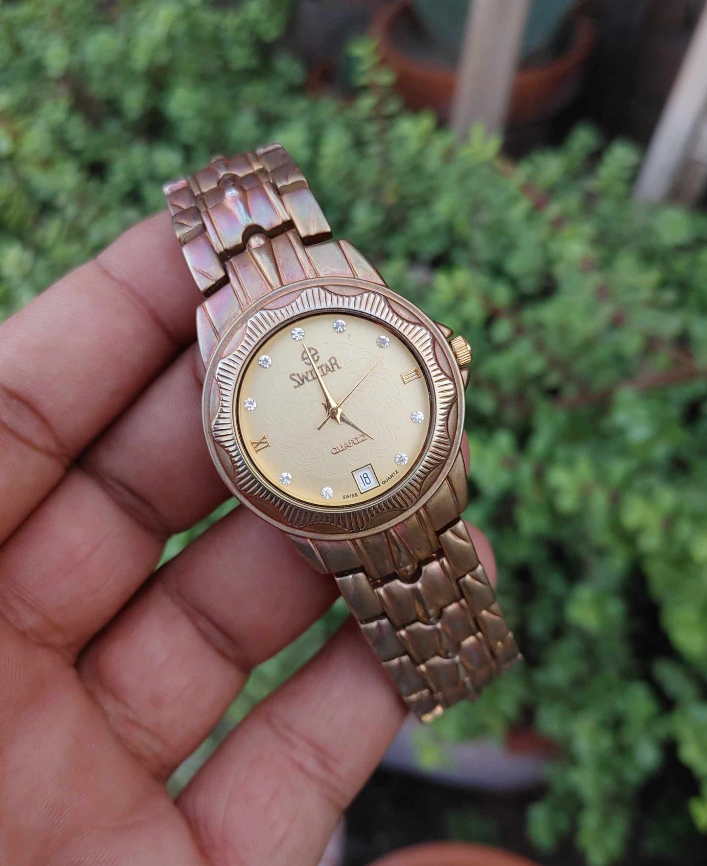 Swistar Vintage 18k Gold Plated 80s Wrist Watch For Men