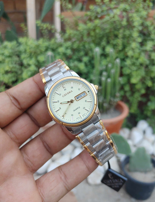 Crysma Two Tone Light Green dial Wrist Watch For Men