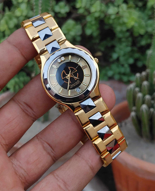 Swistar 23 Kerat Gold Plated Sapphire Coated Wrist Watch Vintage