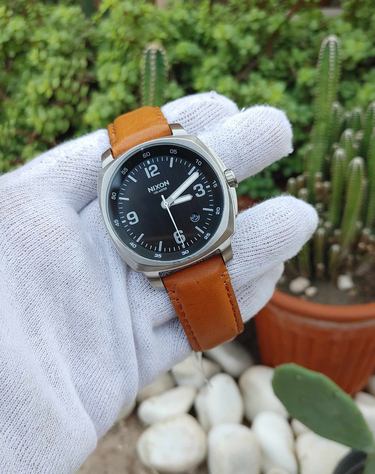 Nixon Brown Leather Strap Casual Watch For Men