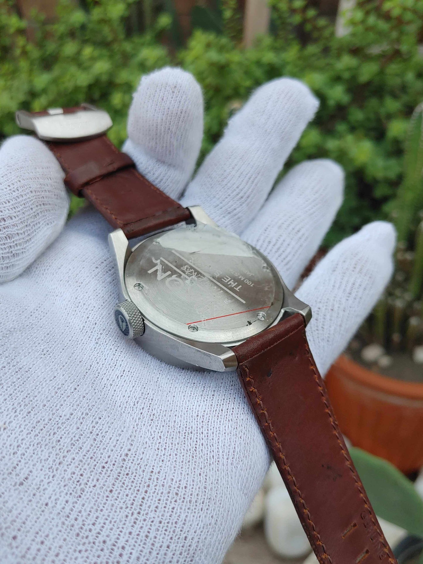 Nixon Stainless Steel Case Leather Strap Watch For Men