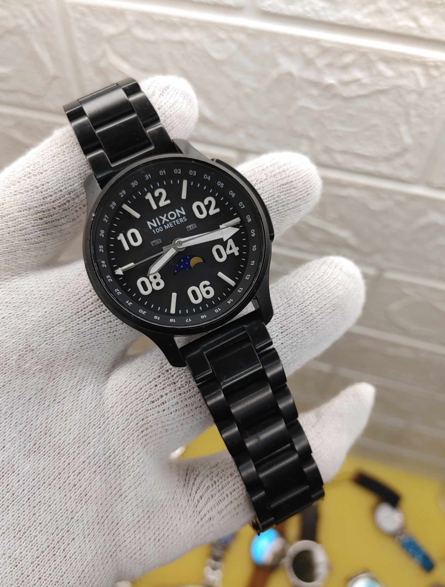 Nixon Black Stainless Steel Moonphase Watch For Men