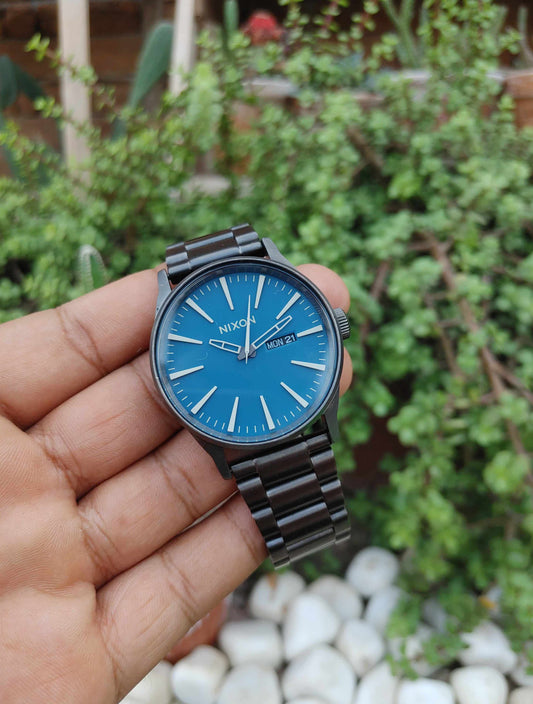 Nixon Stainless-steel Blue Dial Day Date Watch For Men