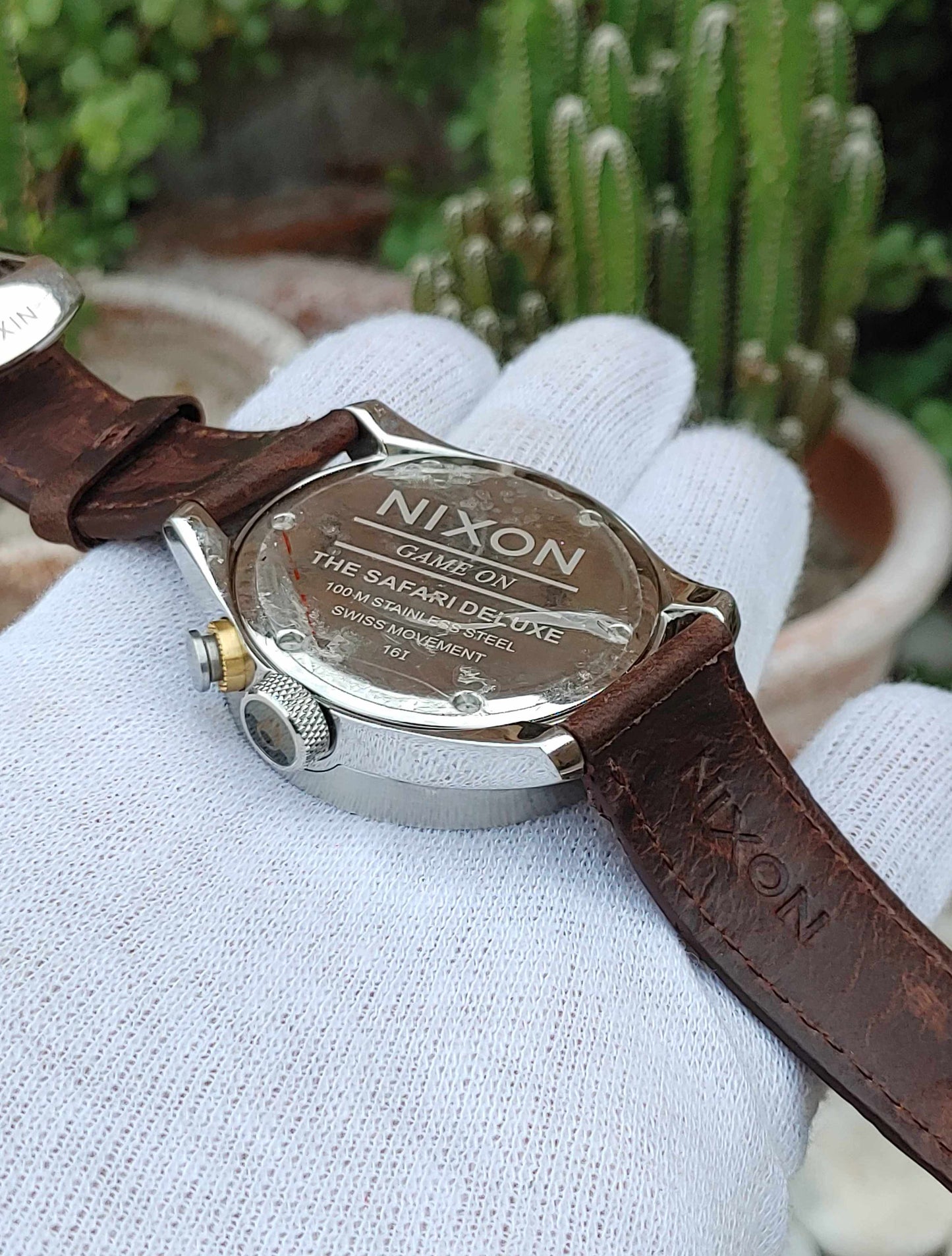 Nixon Leather Strap Wrist Watch For Men Brown Retro Strap