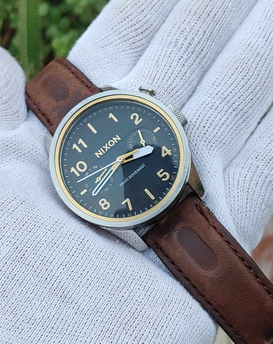 Nixon Leather Strap Wrist Watch For Men Brown Retro Strap