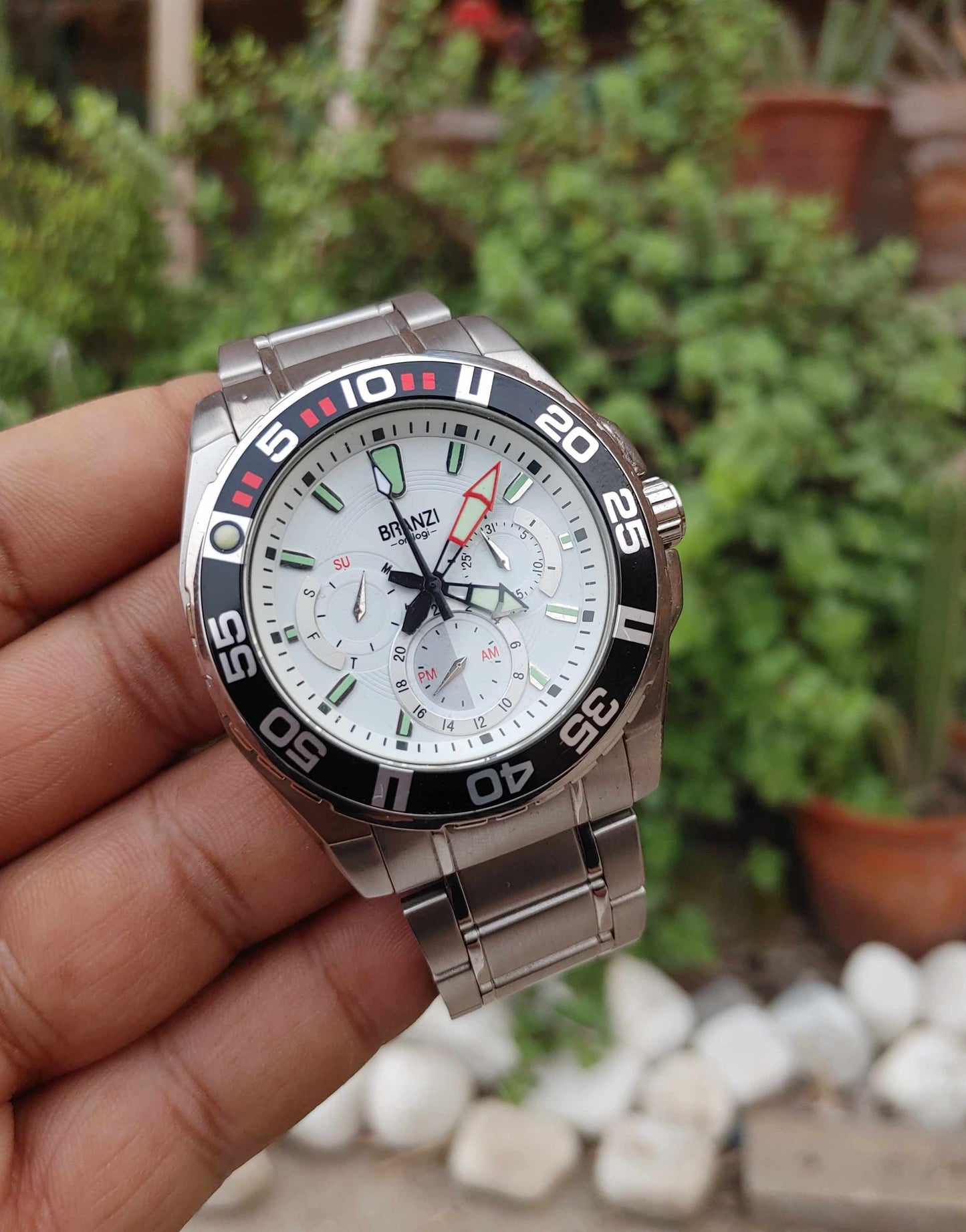 Branzi Chornograph Wrist Watch For Men Stainless Steel 42mm Dial Size