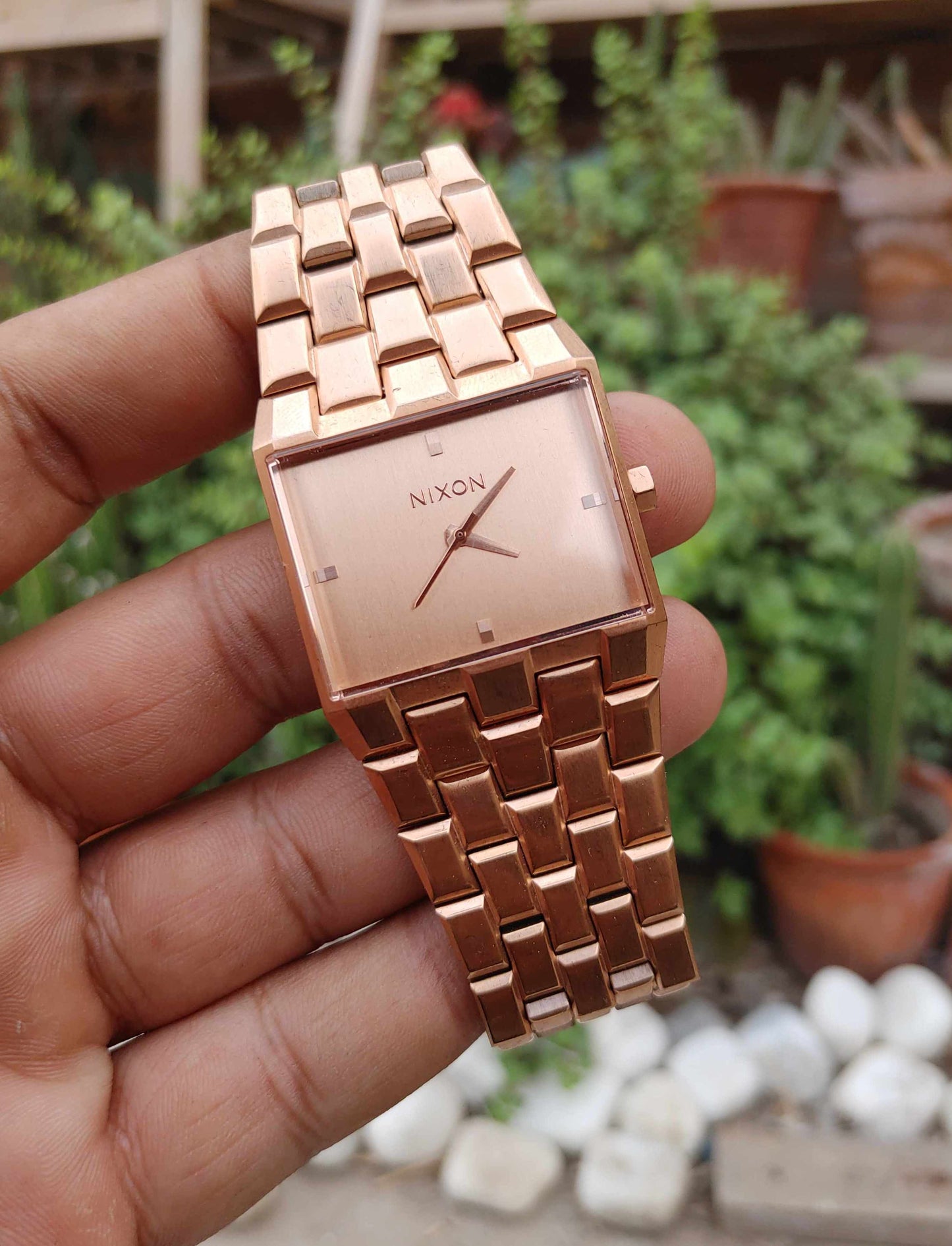 Nixon Rose Gold Sqaure Dial Stainless-steel Watch For Men