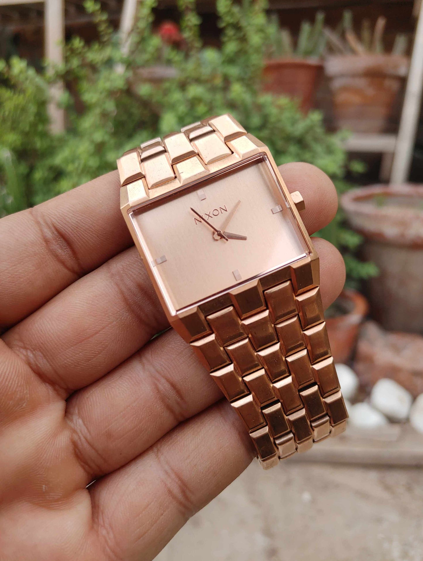 Nixon Rose Gold Sqaure Dial Stainless-steel Watch For Men