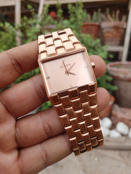 Nixon Rose Gold Sqaure Dial Stainless-steel Watch For Men