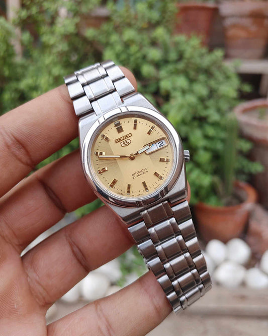 Seiko Automatic Yellow Gold Dial 38mm Stainless Steel Watch For Mem Day Date