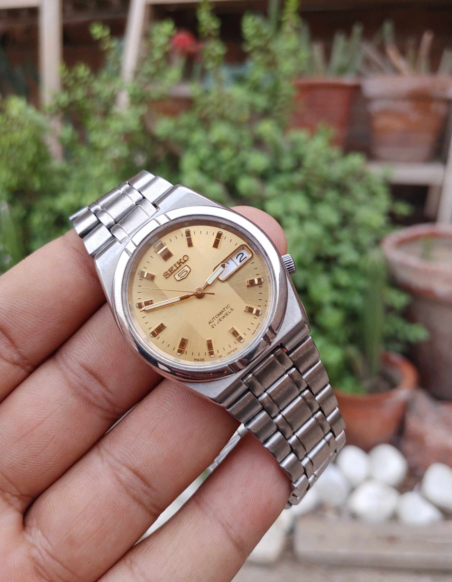 Seiko Automatic Yellow Gold Dial 38mm Stainless Steel Watch For Mem Day Date