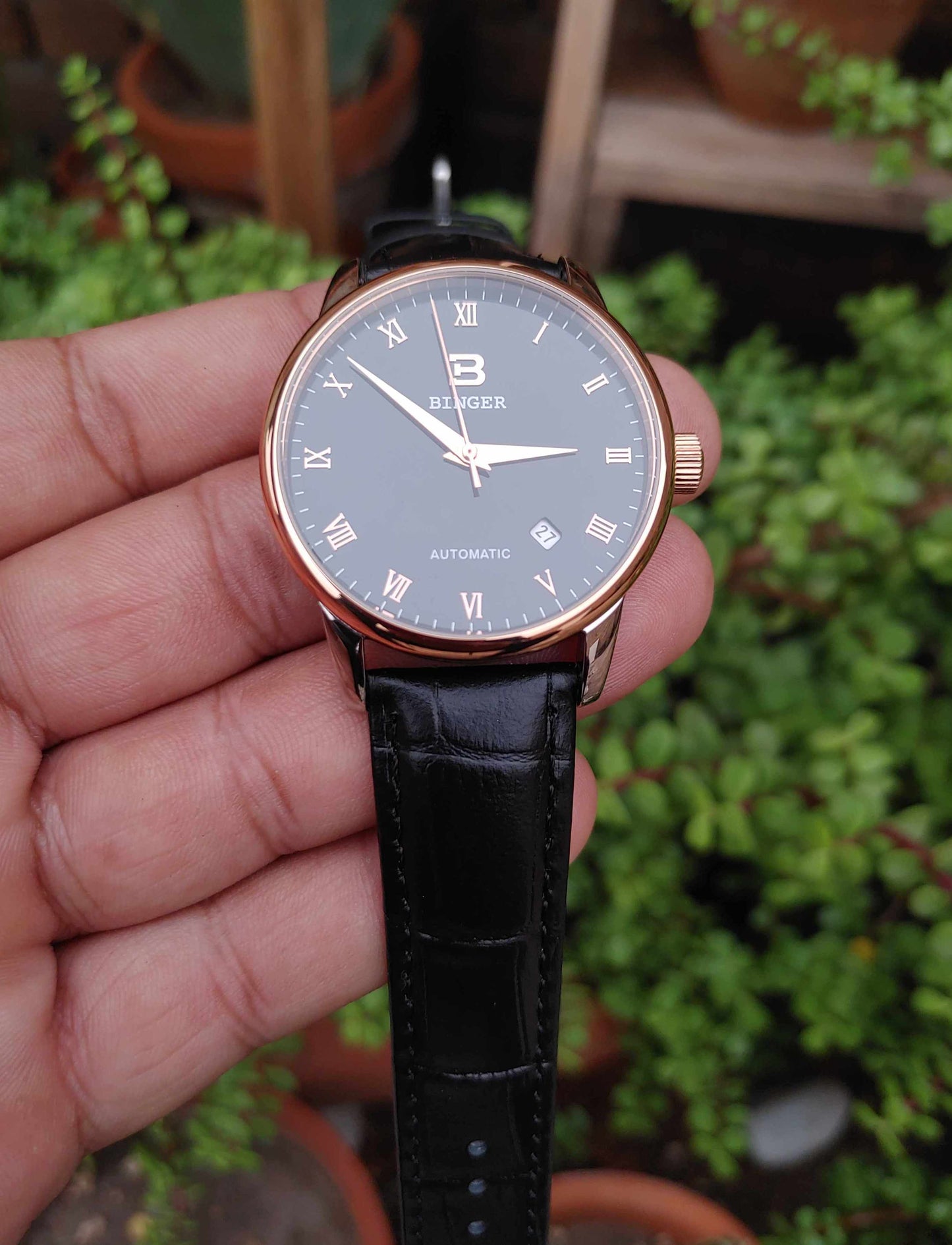 Binger Rose Gold Tone 40mm Case Diameter Wrist Watch For Men
