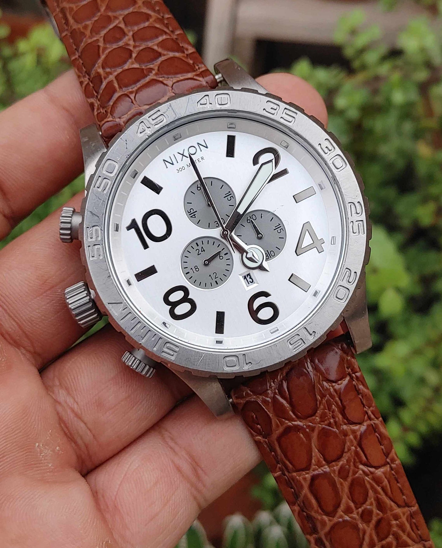 Nixon Right Hand Crown 4rmm Leather Strap Sports Watch For Men
